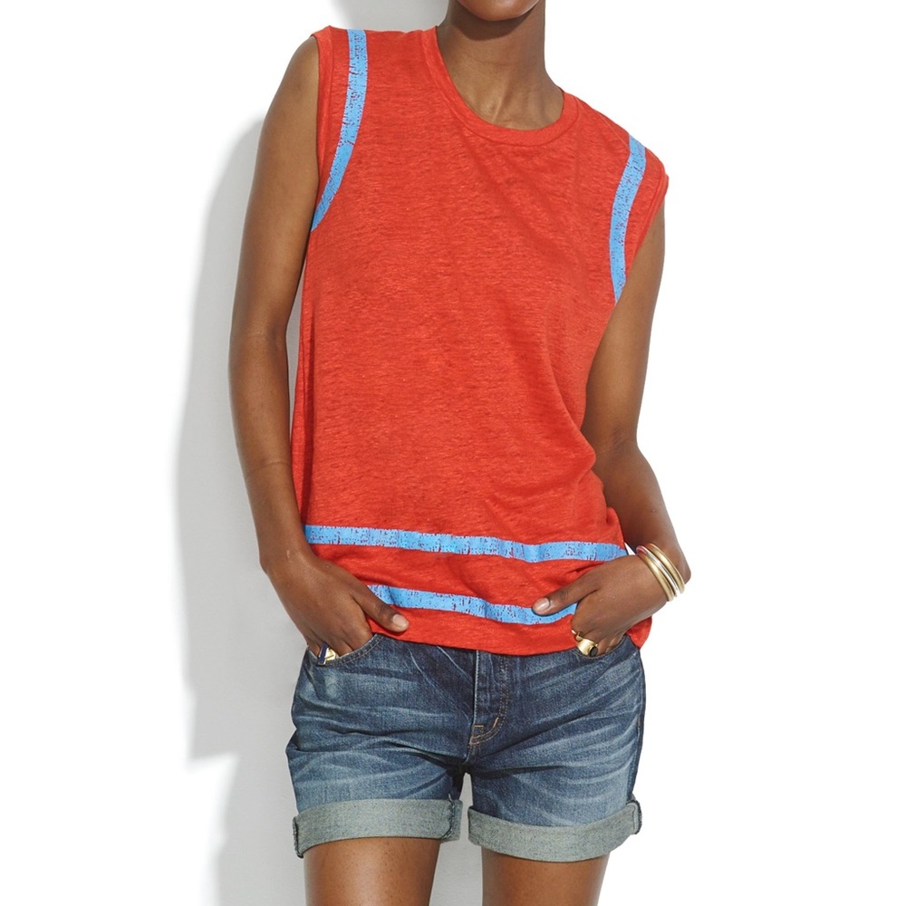 MADEWELL LINEN FIELD GOAL MUSCLE TEE SZ S